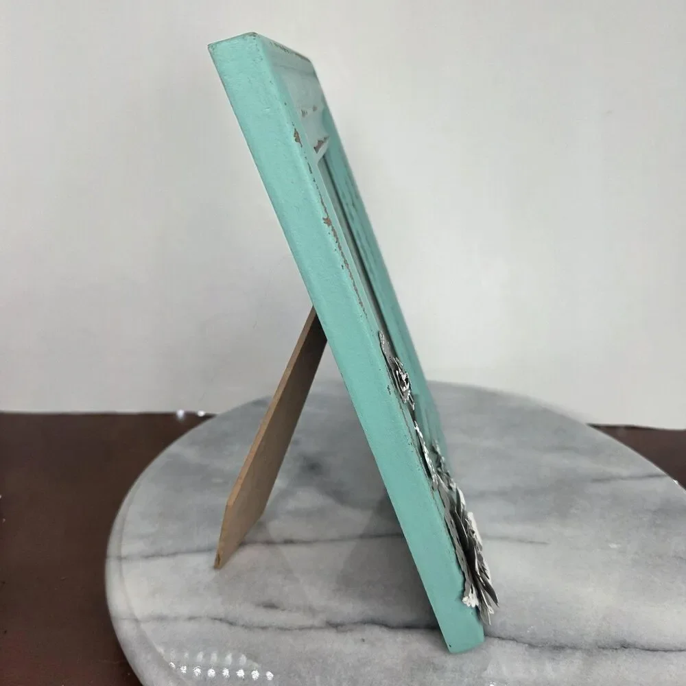 IKEA VIRSERUM Photo Frame 4x6 Blue Distressed Wood Floral Butterfly Shabby Chic